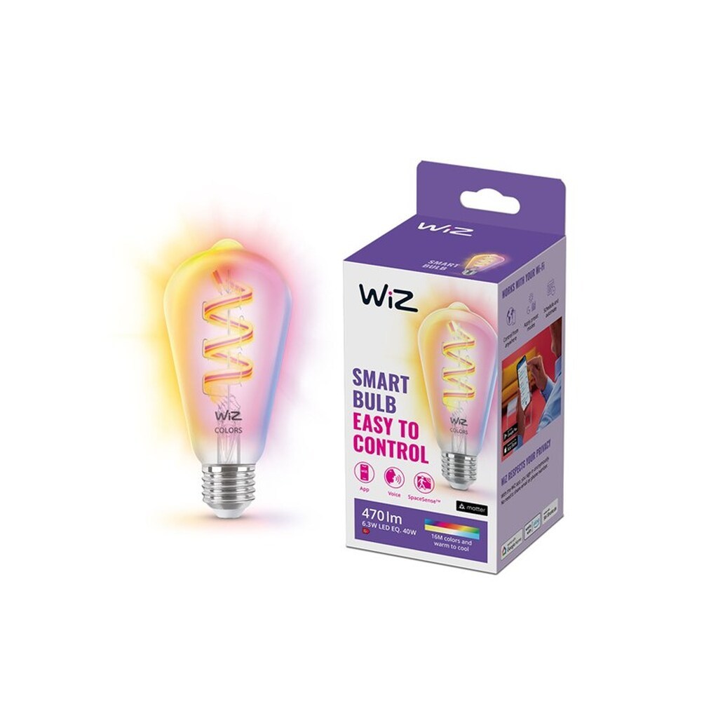 WiZ Full Color ST64 E27 Klar Smart Filamentpære - RGB/16 millioner farver + dæmpbart hvidt LED-lys