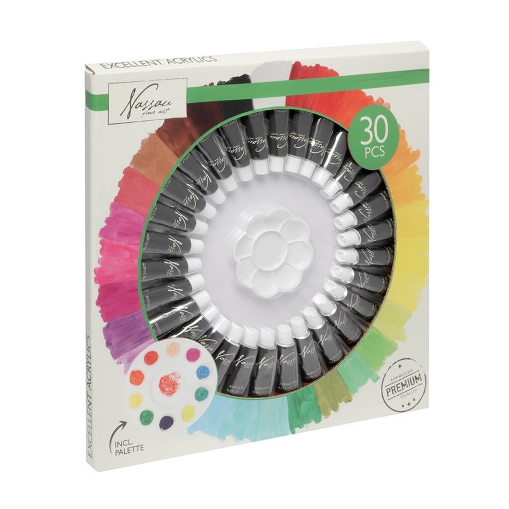 Nassau Acrylic colour paint circle 30 x 12ml + 1 palette