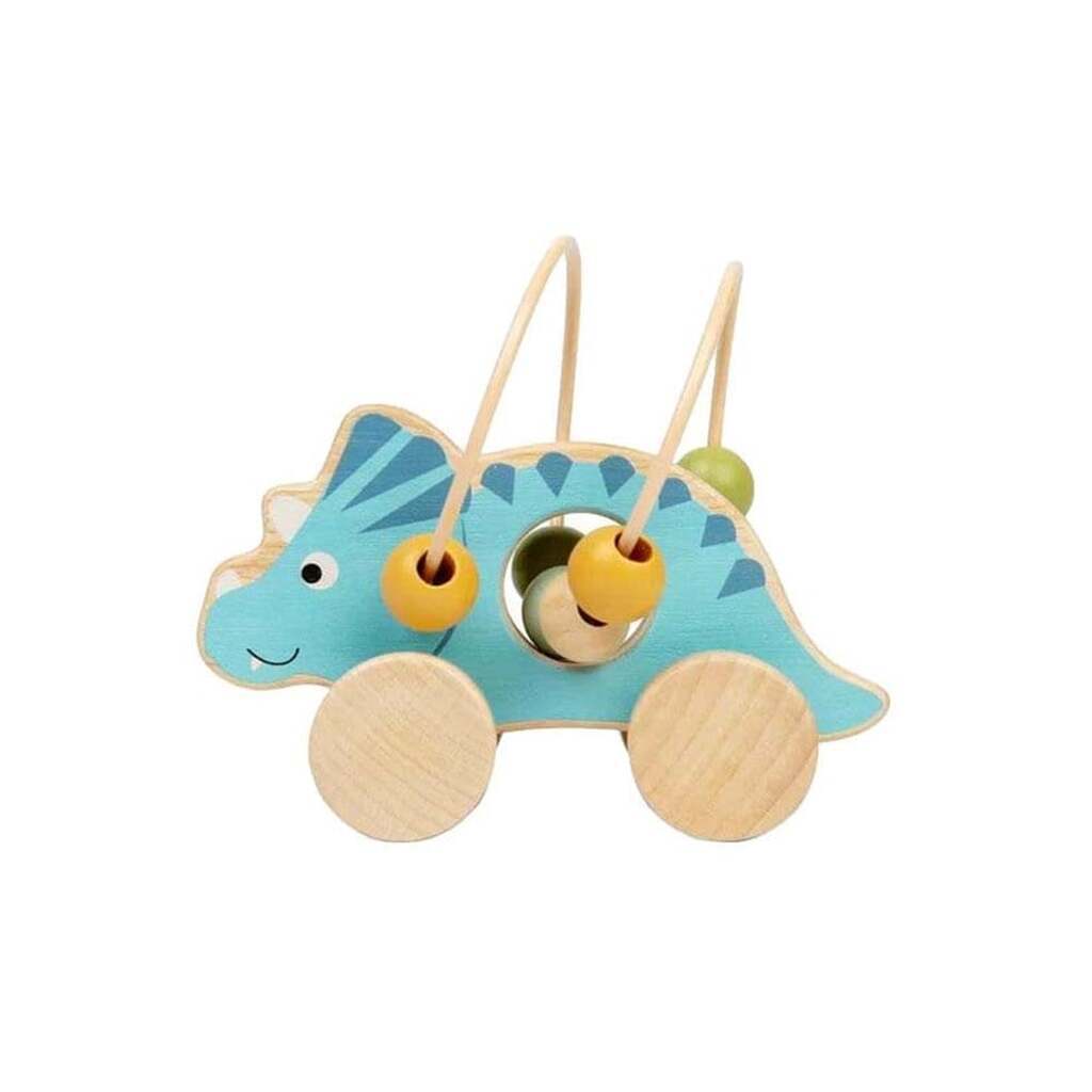 Bigjigs Wooden Push Toy Triceratops with Bead Frame