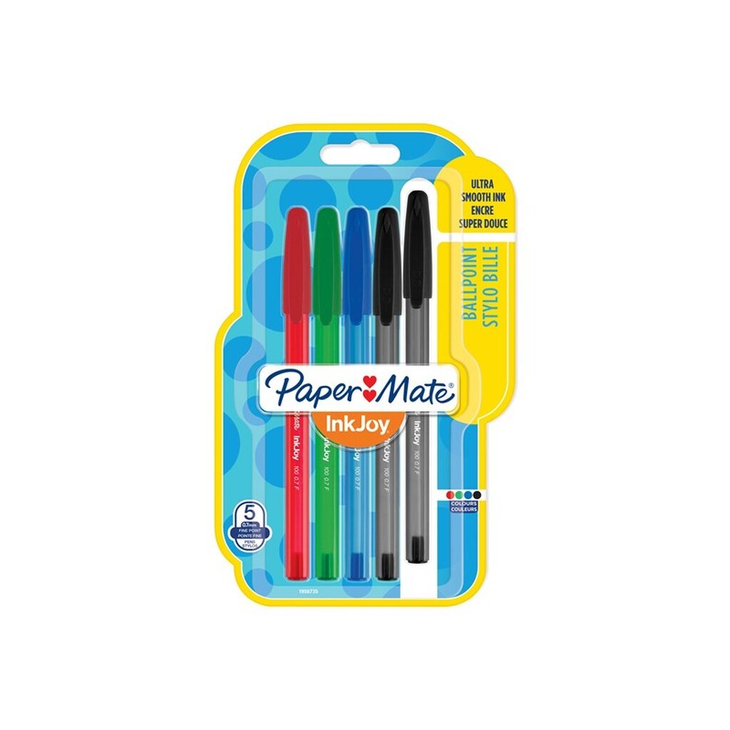 Paper Mate InkJoy 100ST Ballpoint Pens | Fin spids (0,7 mm) | Forskellige klassiske farver | 5 styk