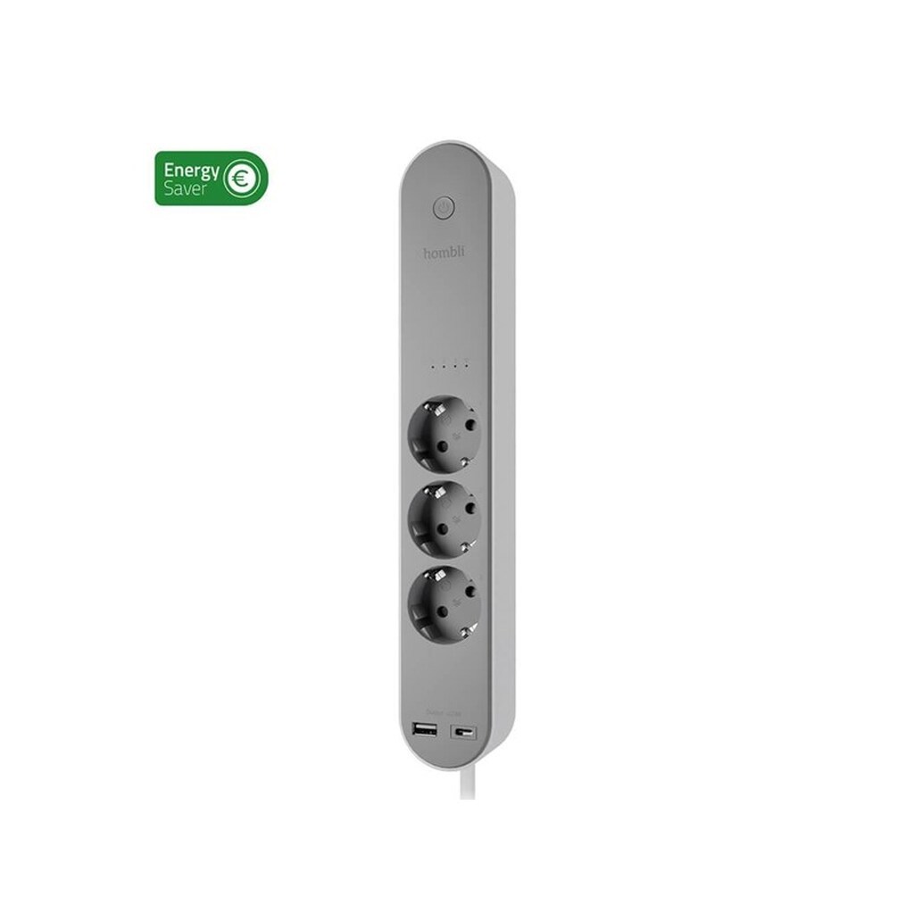 Hombli Smart Power Strip 3-way Grey USB-C &amp; USB-A