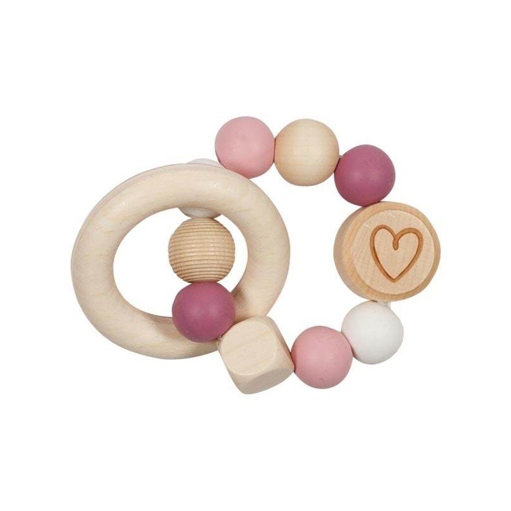 Goki Wooden Gripping Ring Heart Pink