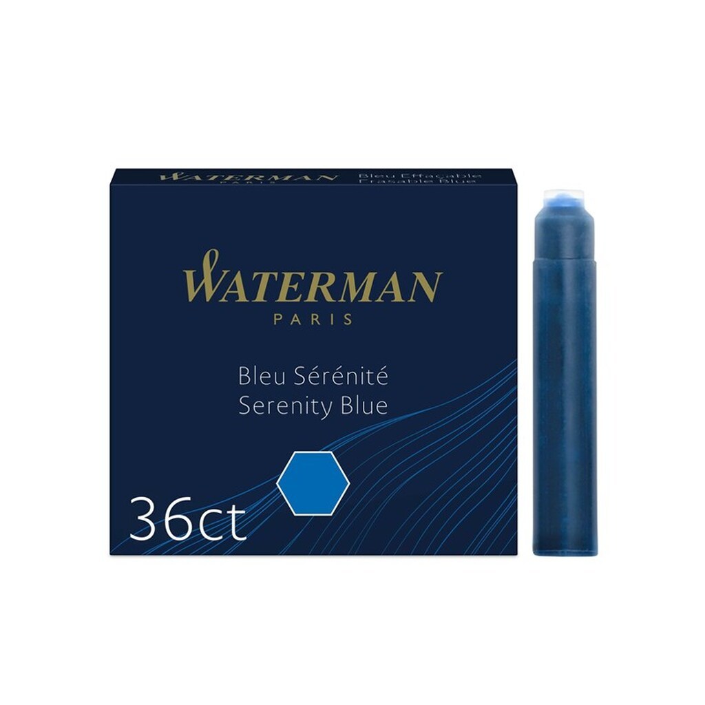 Waterman fyldepen genopfyldning blækpatroner | Standard International (kort) | Serenity Blue | 36 Stk
