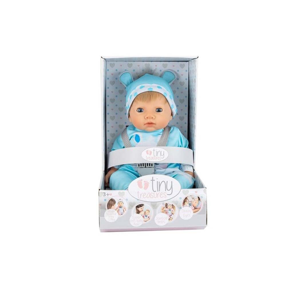 Tiny Treasures Dukke med blond hår og blåt flodhest outfit