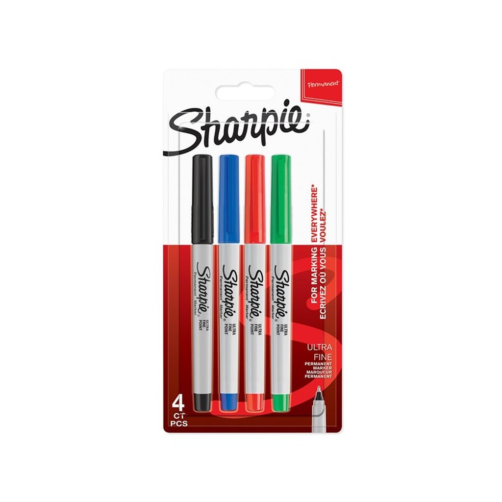 Sharpie Permanent Markers | Meget fin spids | Forskellige klassiske farver | 4 styk