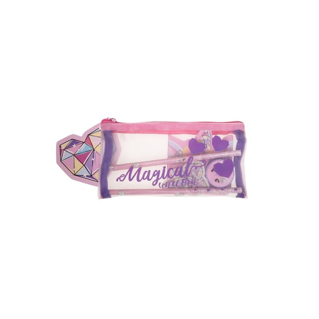 Euromic UNICORN GEMS Filled mesh pencil pouch w/station