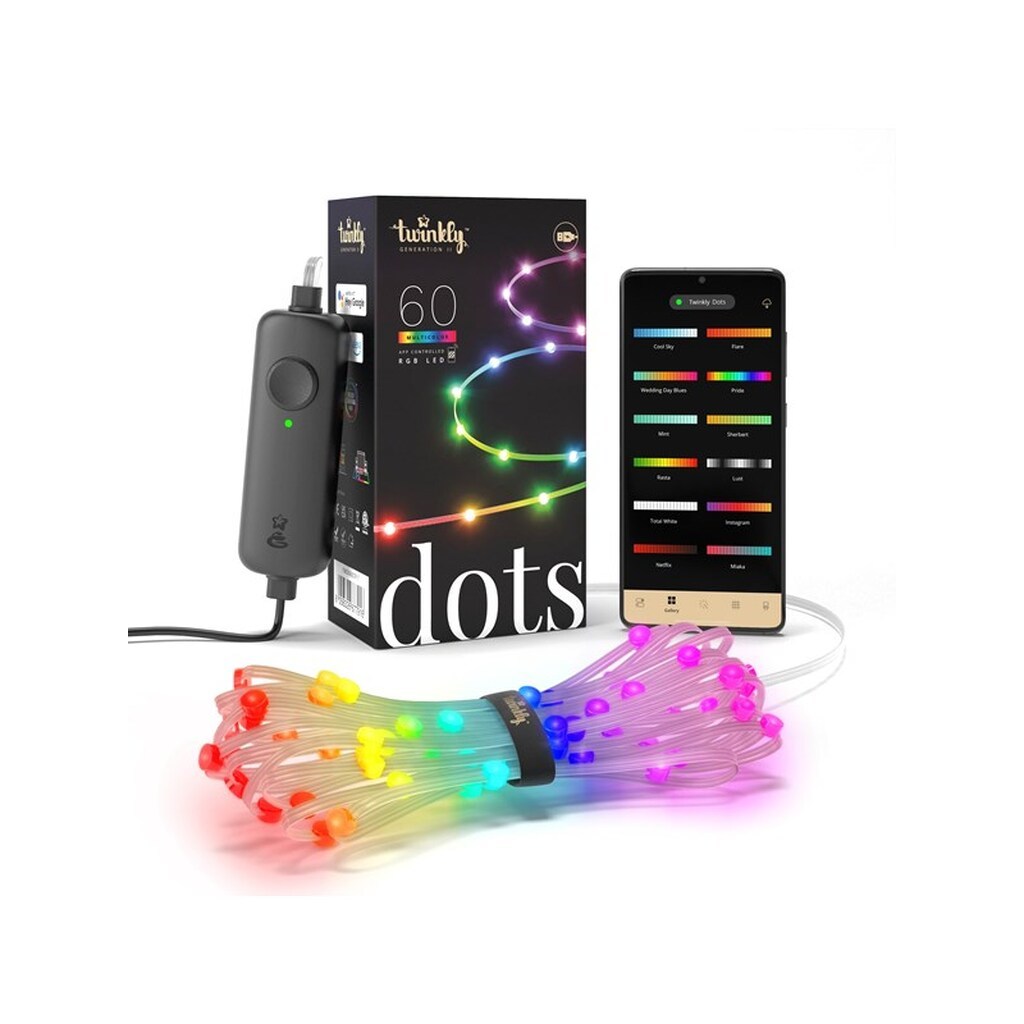 Twinkly Dots - 60 App-controlled RGB LEDs. 3 Meters. Clear Wire. USB-powered.
