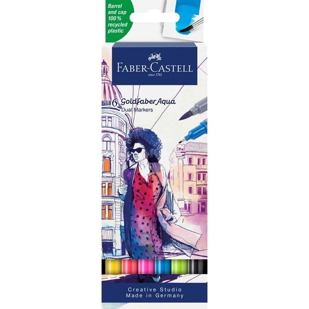 Faber-Castell Goldfaber Aqua Dual Marker, etui med 6 stk.