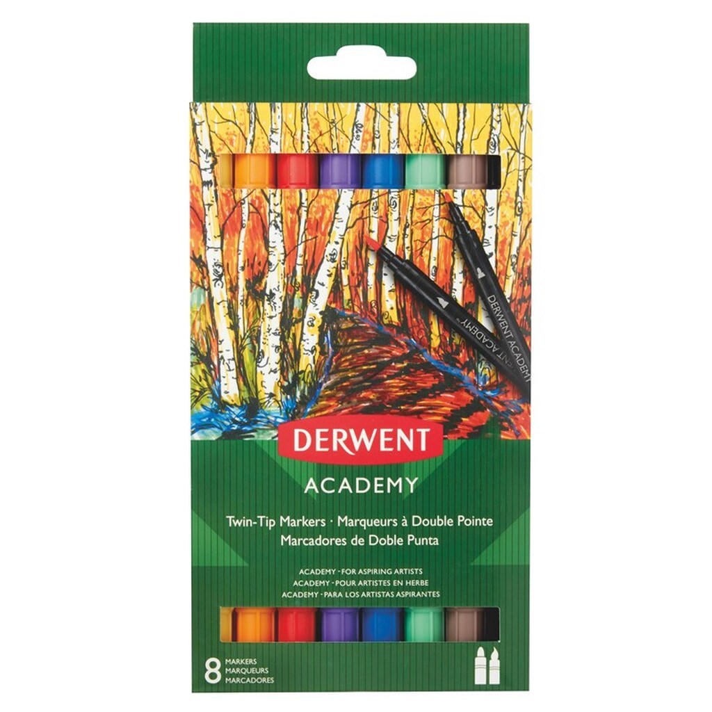 Derwent Twin Tip markere penselspids/finspids, 8 stk
