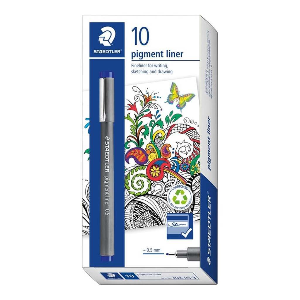 Staedtler STAEDTLER PIGMENT LINER 0,5mm BLÅ, ÆSKE 10 STK