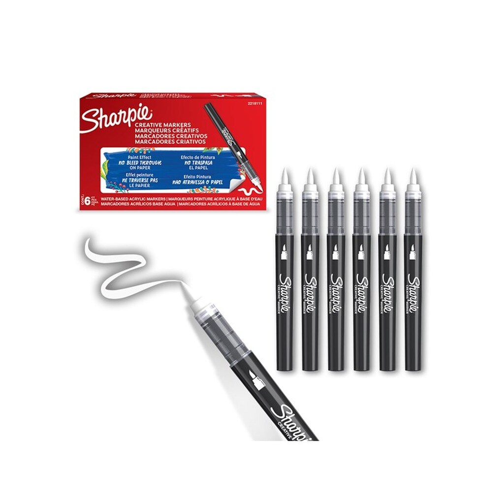 Sharpie Creative Akryl Paint Marker  | Penselspids | Hvid | 6 stk
