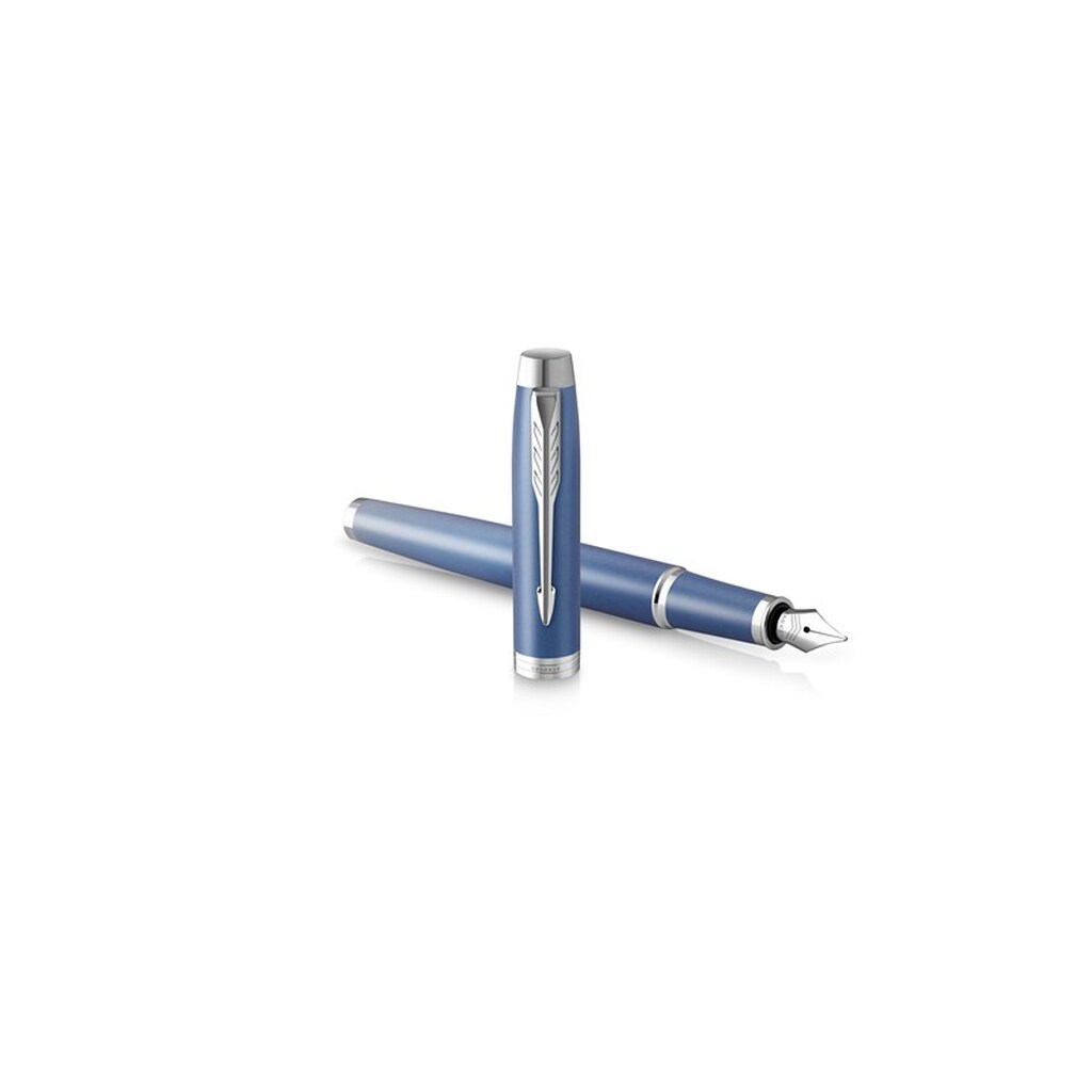 Parker IM Writing Rituals Fyldepen, Peaceful Blue finish &amp; krombeklædning, Medium spids, Blå blækpatron, Gaveæske