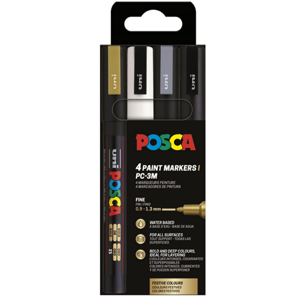 POSCA marker sæt PC-3M 4 ass. farver g-s-s-h