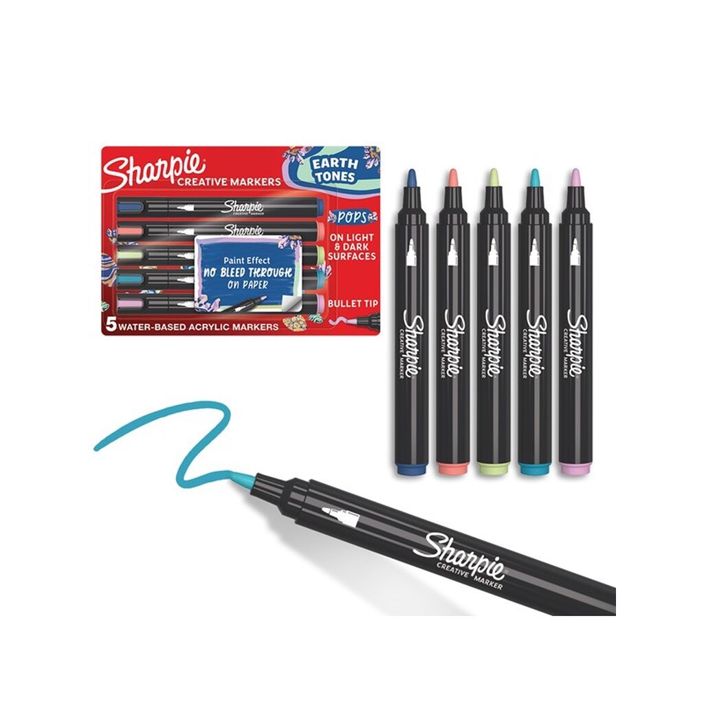 Sharpie Creative Akryl Paint Marker | Jordfarver | Bullet spids | Assorterede Farver | 5 Stk