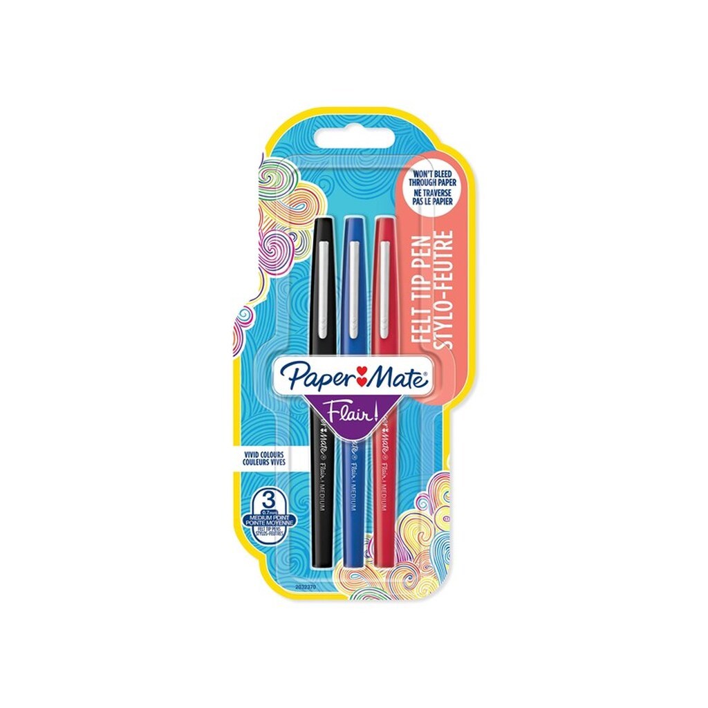 Paper Mate Flair Felt Tip Pens | Medium spids (0,7 mm) | Forskellige farver | 3 styk