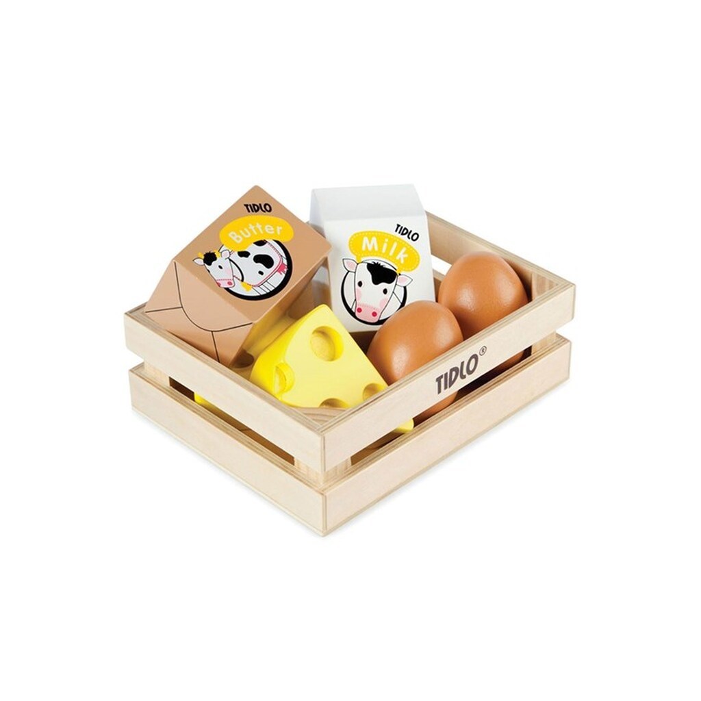 Tidlo Wooden Eggs and Milk in a crate