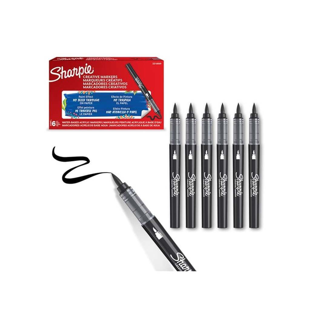 Sharpie Creative Akryl Paint Marker | Penselspids | Sort | 6 stk