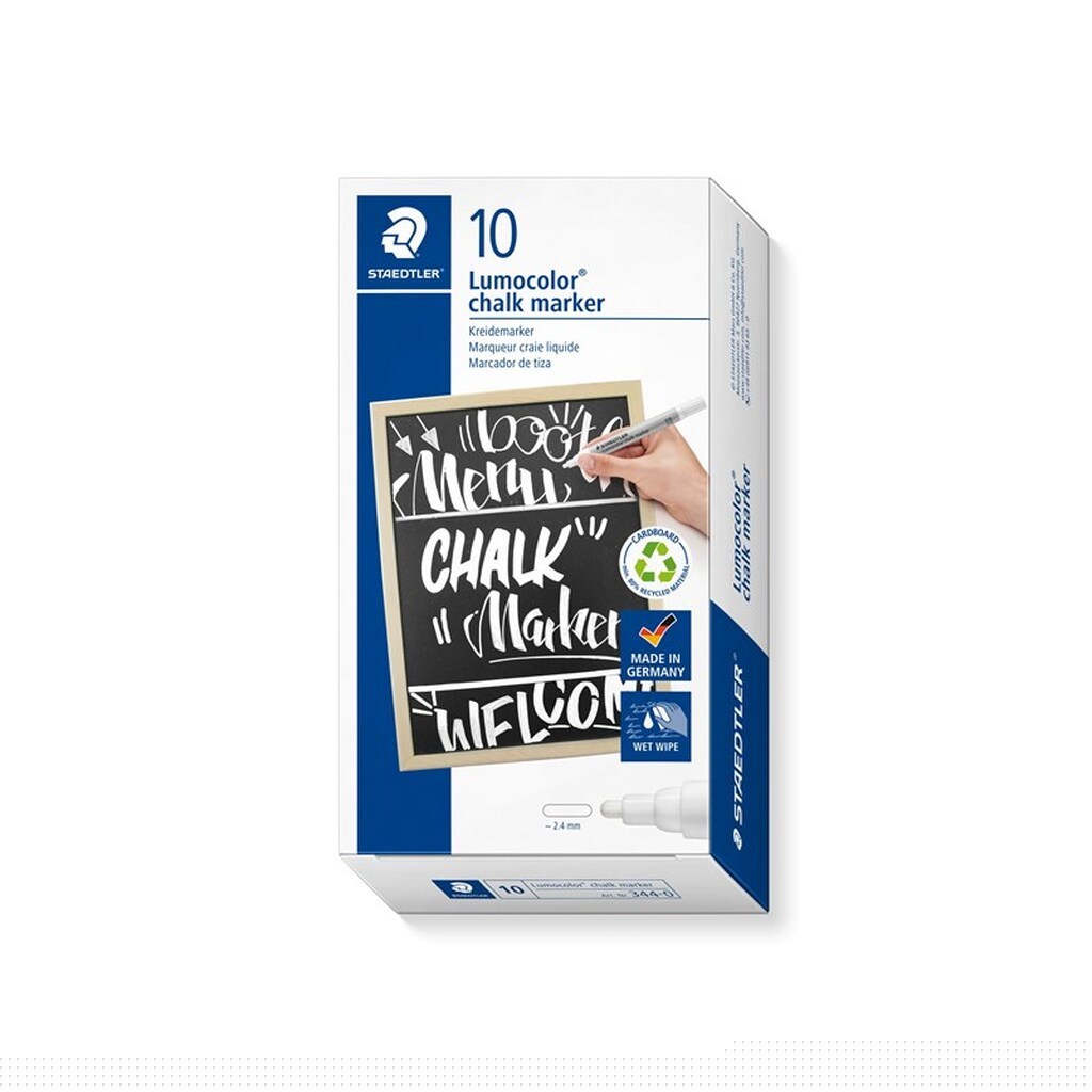 Staedtler LUMOCOLOR KRIDTMARKER HVID,  ÆSKE 10 STK