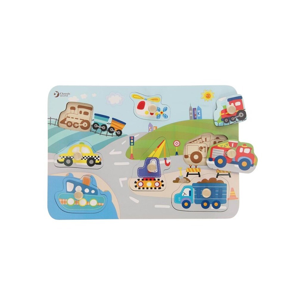 Classic World Wooden Knob Puzzle Traffic 8 pcs.