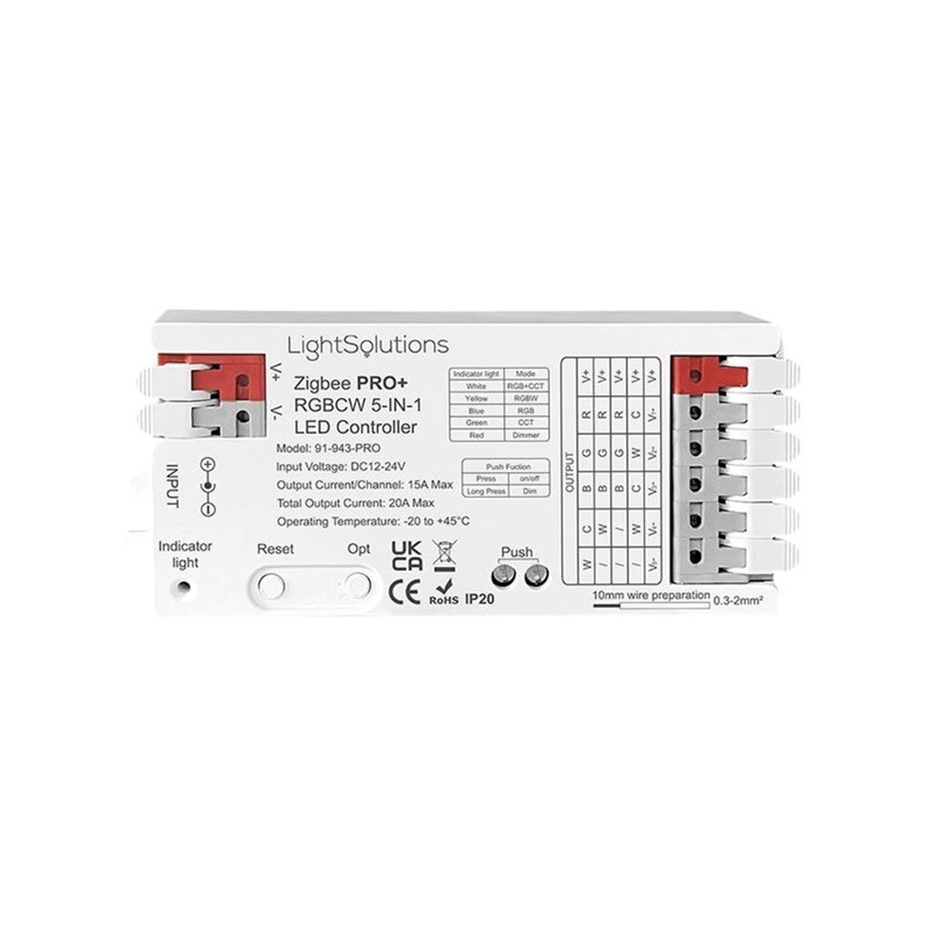 Light Solutions ZigBee Pro+ RGBCW 5-i-1 LED Controller - 12/24V