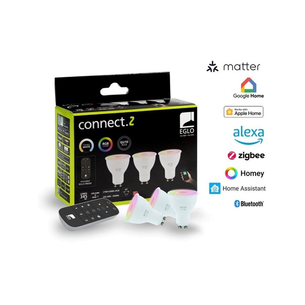 EGLO GU10 LED-Z MATTER RGB/CCT 4,9W 420lm opal 3-pak m/fjernbetjening