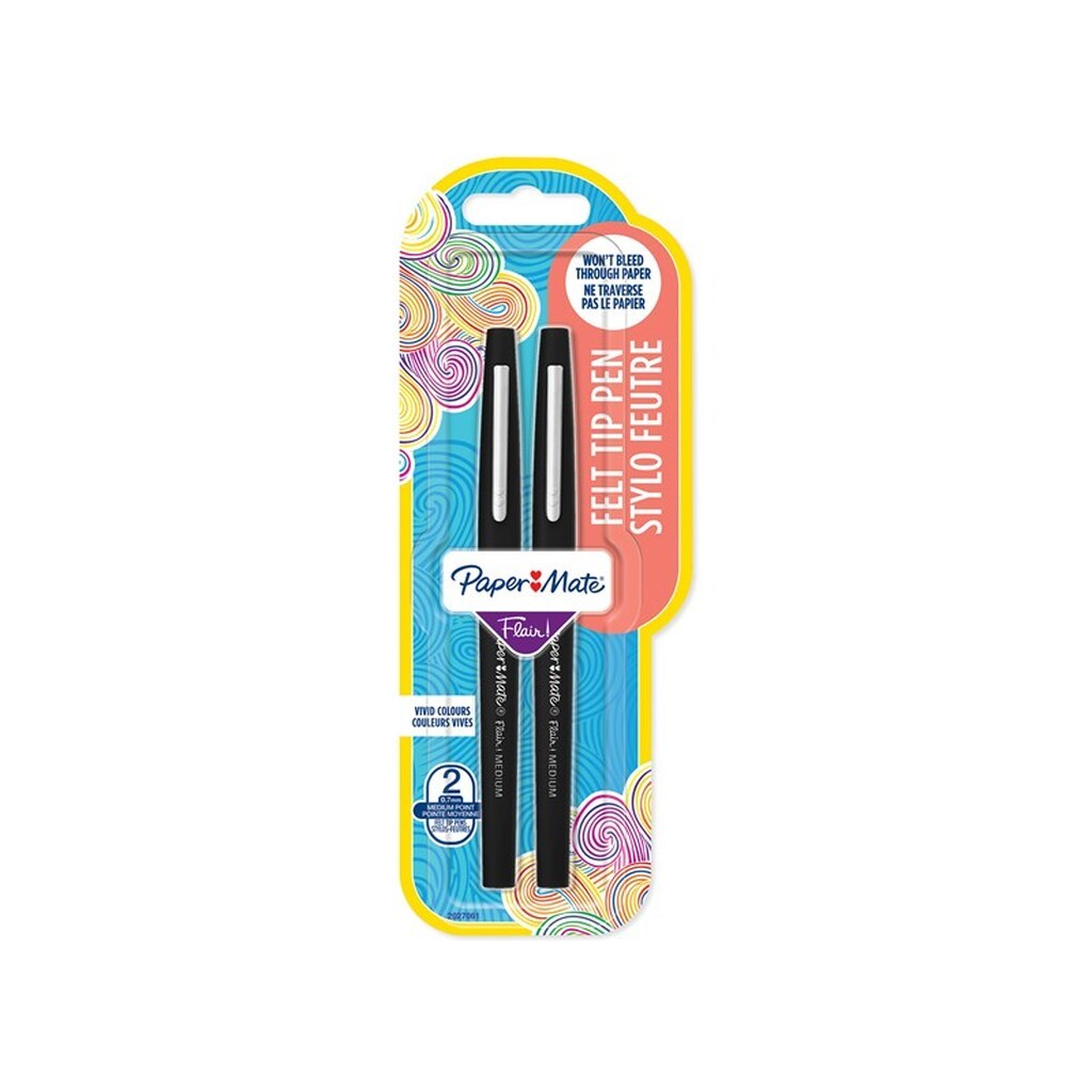 Paper Mate Flair Felt Tip Pens | Medium spids (0,7 mm) | Sort | 2 styk