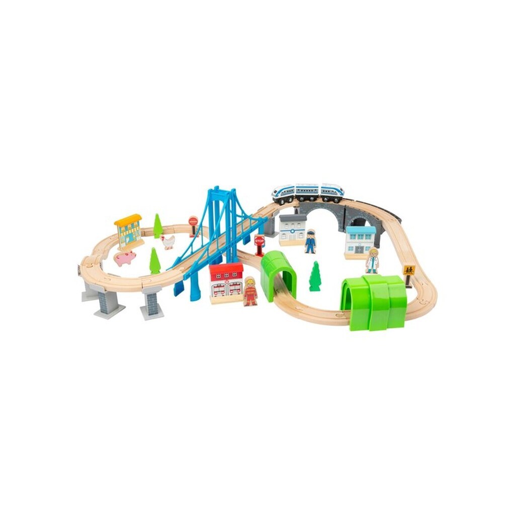 Small Foot - Wooden Train Set with Bridge 60 pcs.