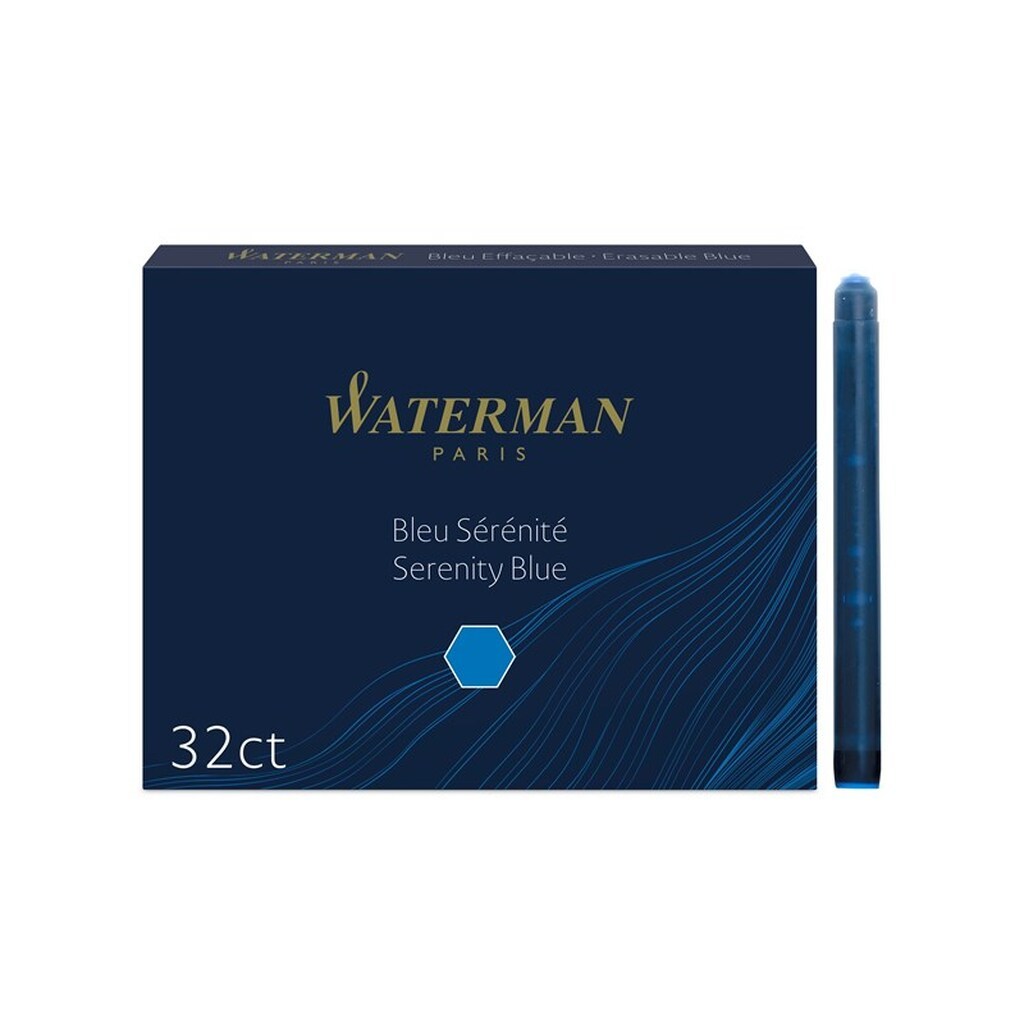 Waterman fyldepen genopfyldning blækpatroner | Lang standard | Serenity Blue | 32 Antal