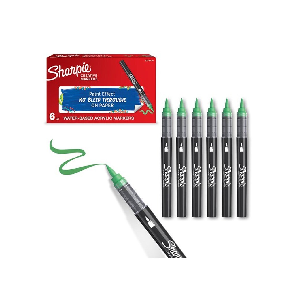Sharpie Creative Akryl Paint Marker  | Penselspids | Grøn | 6 stk