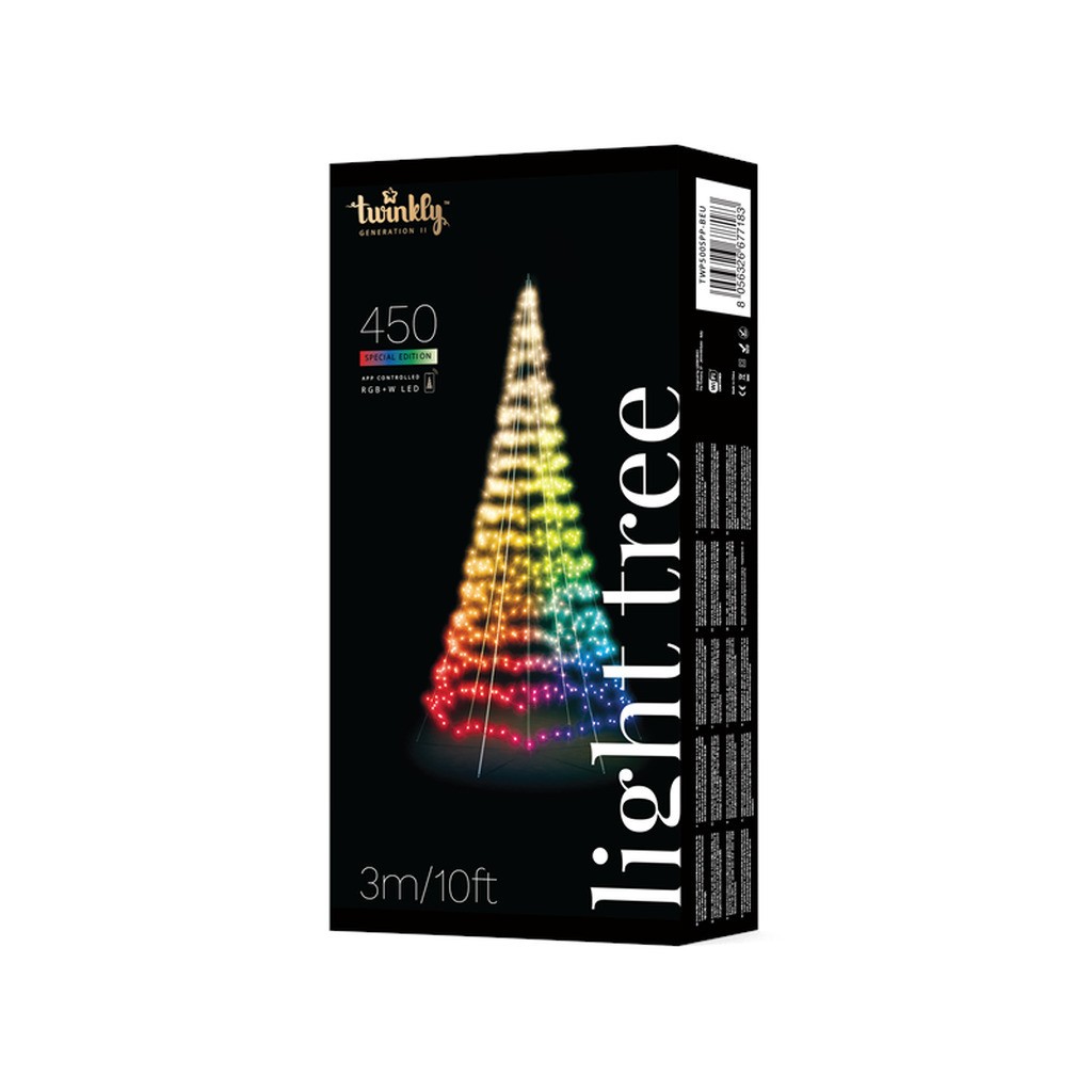 Twinkly Light Tree - 3 Meters Flag-pole Tree with 450 RGB + Warm White LEDs. Black Wire. Pole Included.