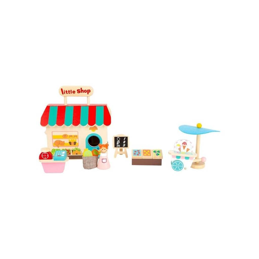 Small Foot - Wooden Take-along Play Shop Poppenhuis 15dlg.