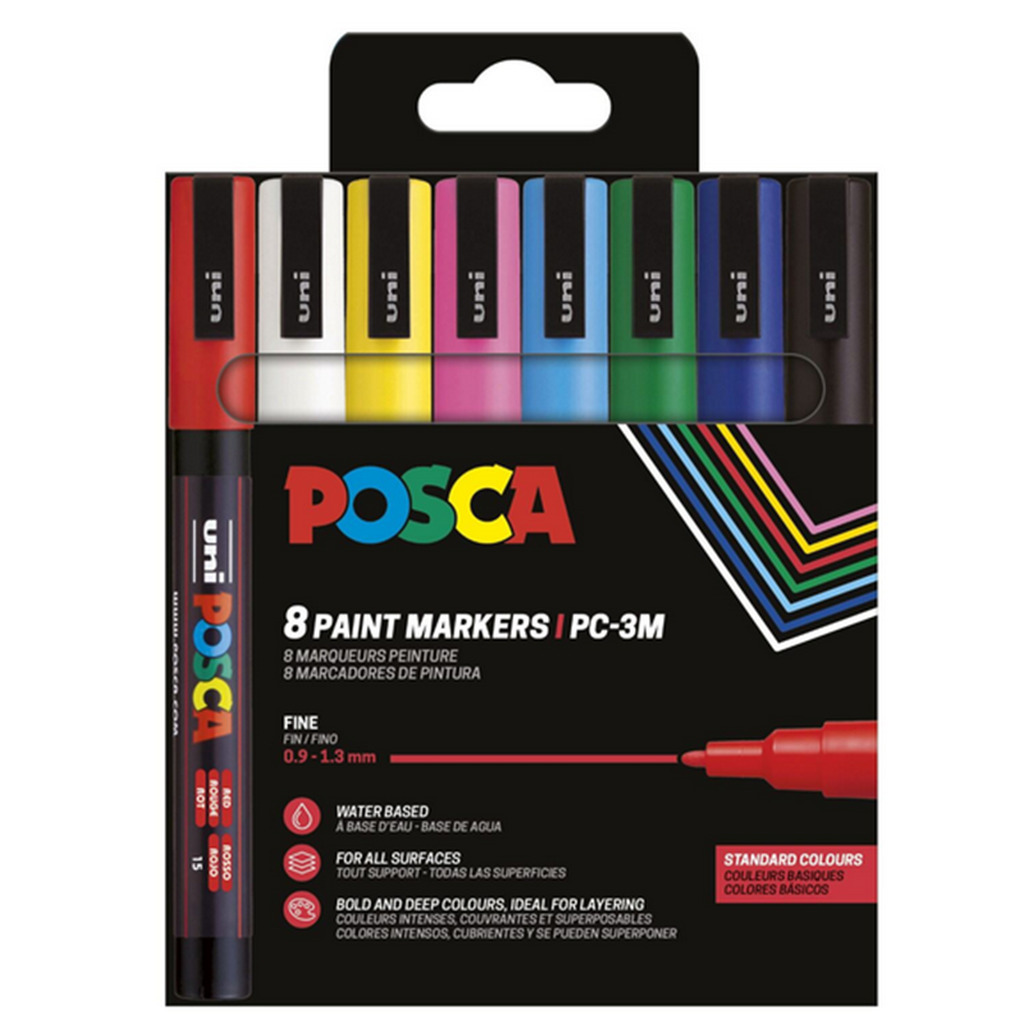 POSCA marker sæt PC-3M 8 ass. farver std.
