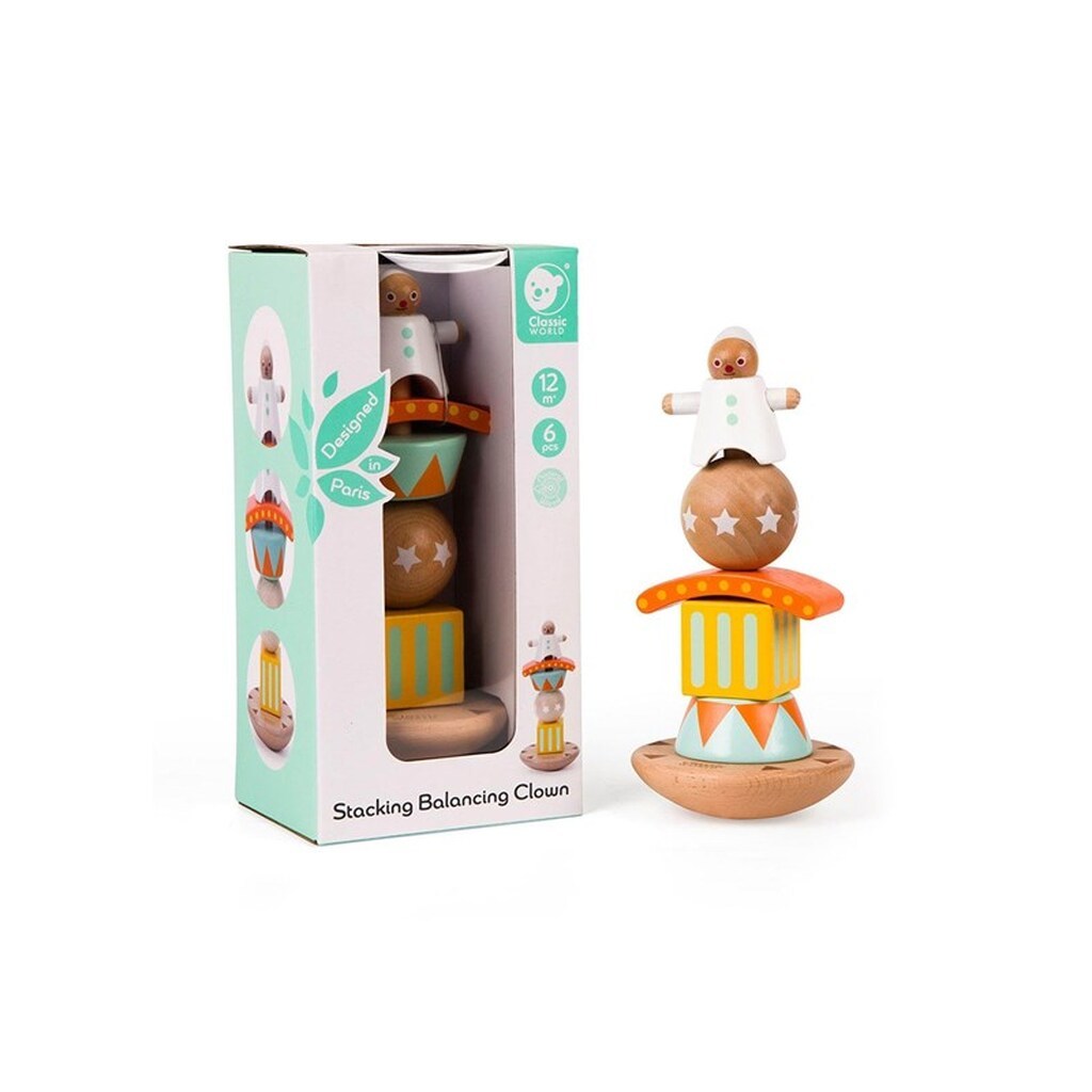 Classic World Wooden Pile and Balance Game Clown 6dlg.