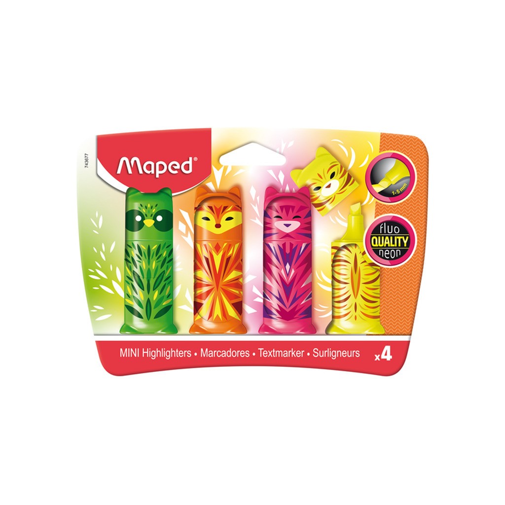 Maped Fluo&apos;Peps Mini Friends highlightere x4