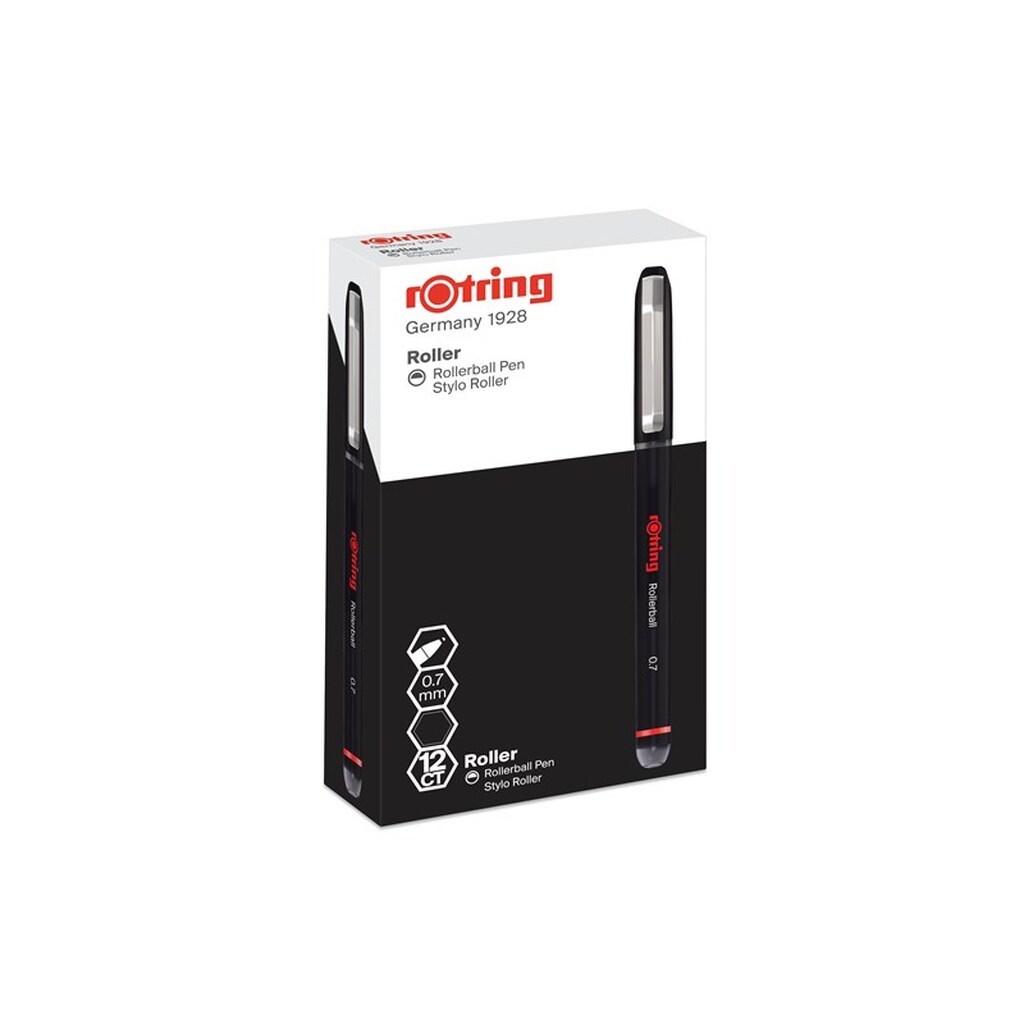 Rotring rOtring Rollerball Pen | Finpunkt (0,7 mm) til tydelig skrift | Sort blæk | 12 Antal