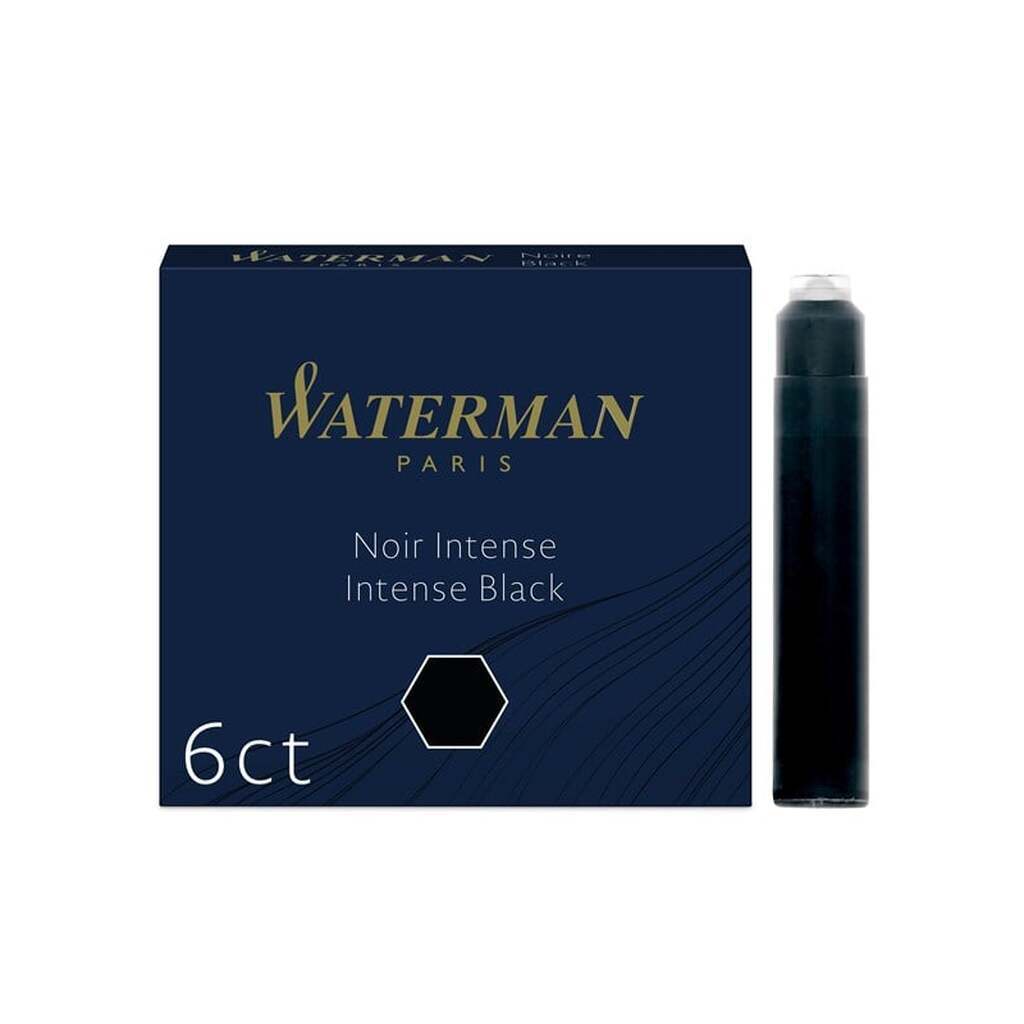 Waterman Fyldepens Refill Blæk Patroner | Standard International (Kort) | Intensiv Sort | 6 Stk