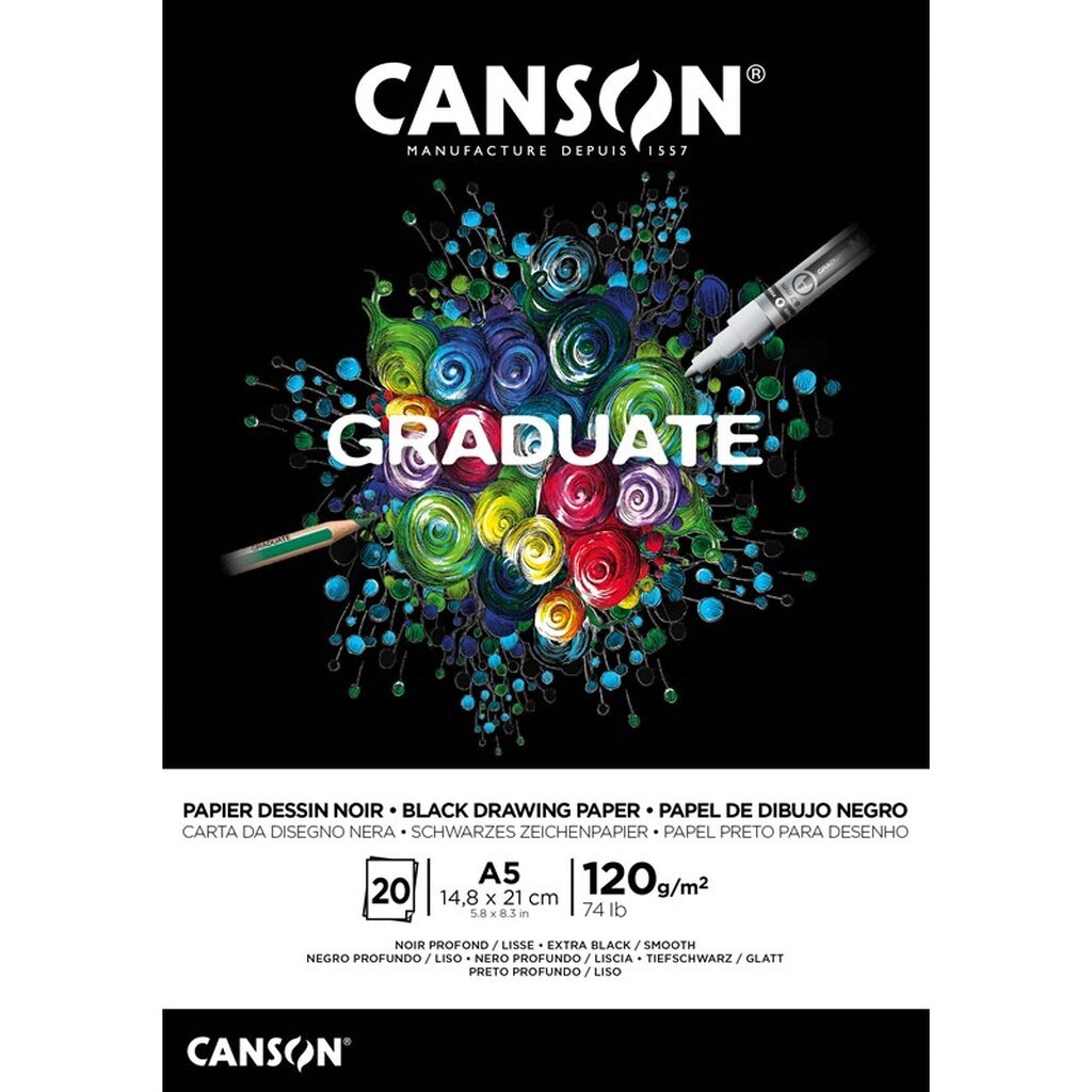 Canson Graduate Black Paper Pad A5 120G 20 SH