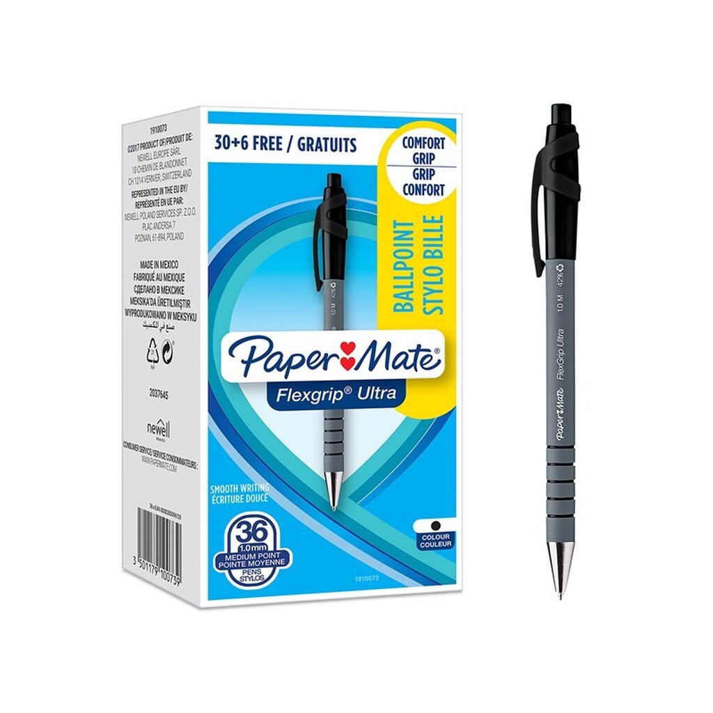 Paper Mate Flexgrip Ultra kuglepen med trykmekanisme | Medium spids (1,0 mm) | Sort | 36 styk