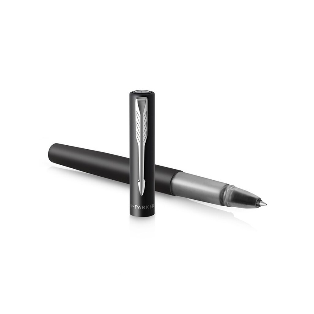 Parker Vector XL Rollerball Pen | Metallisk sort lak på messing | Fin spids med sort blækpåfyldning | Gaveæske