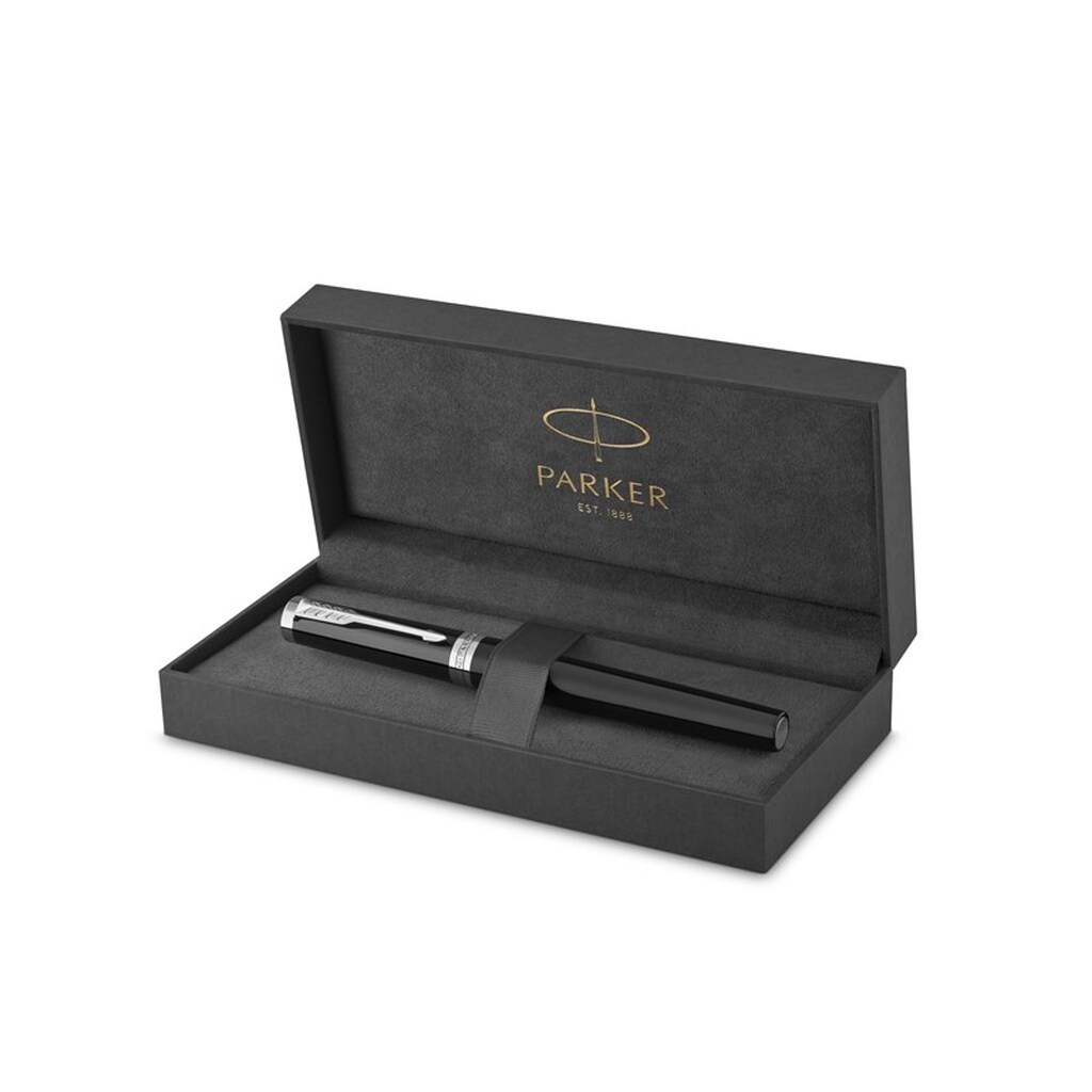Parker Ingenuity fyldepen | Core Collection | Sort med kromkant | Medium Nib | Sort blæk | Gaveæske
