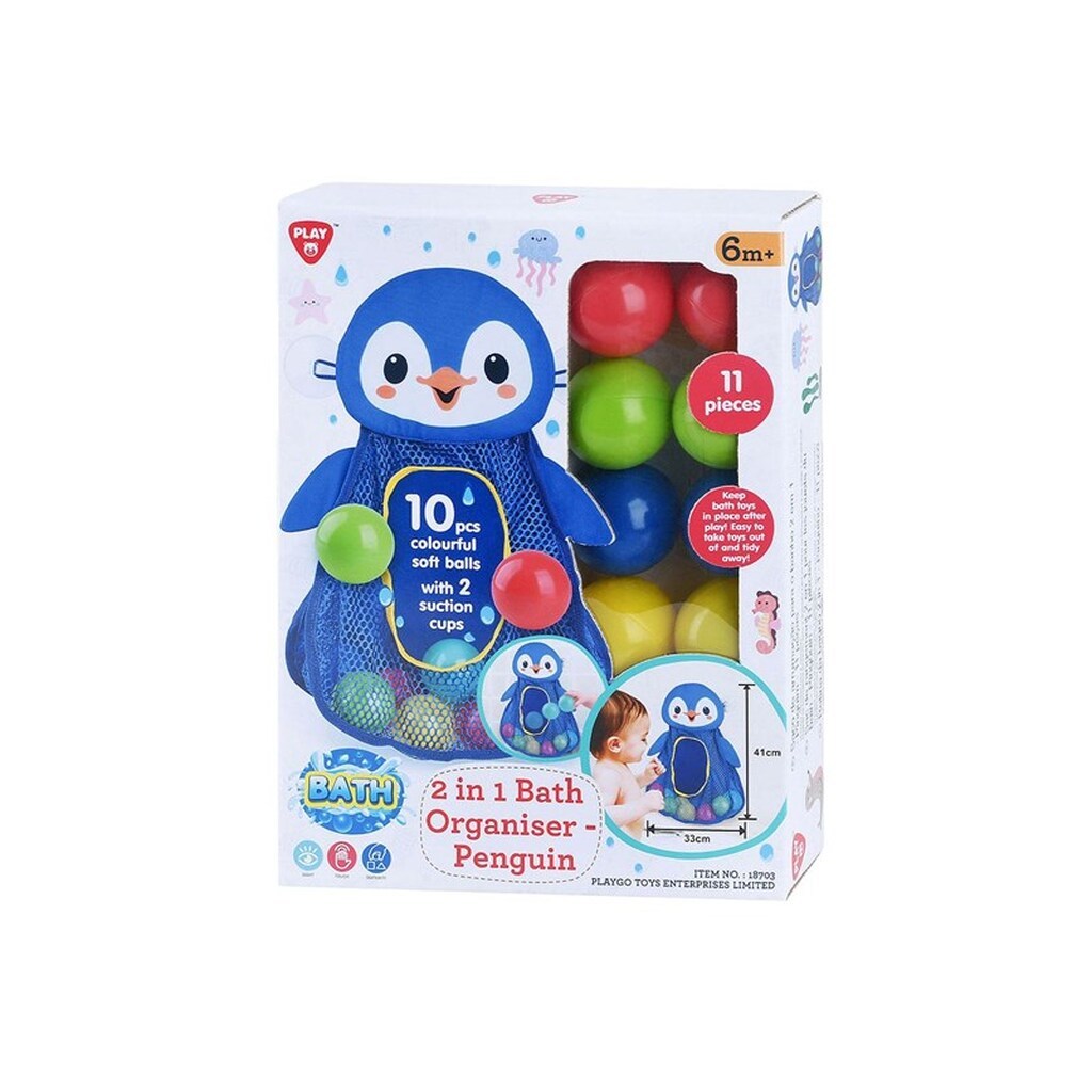 PLAY - Bath Toys Storage Penguin with balls 11pcs.