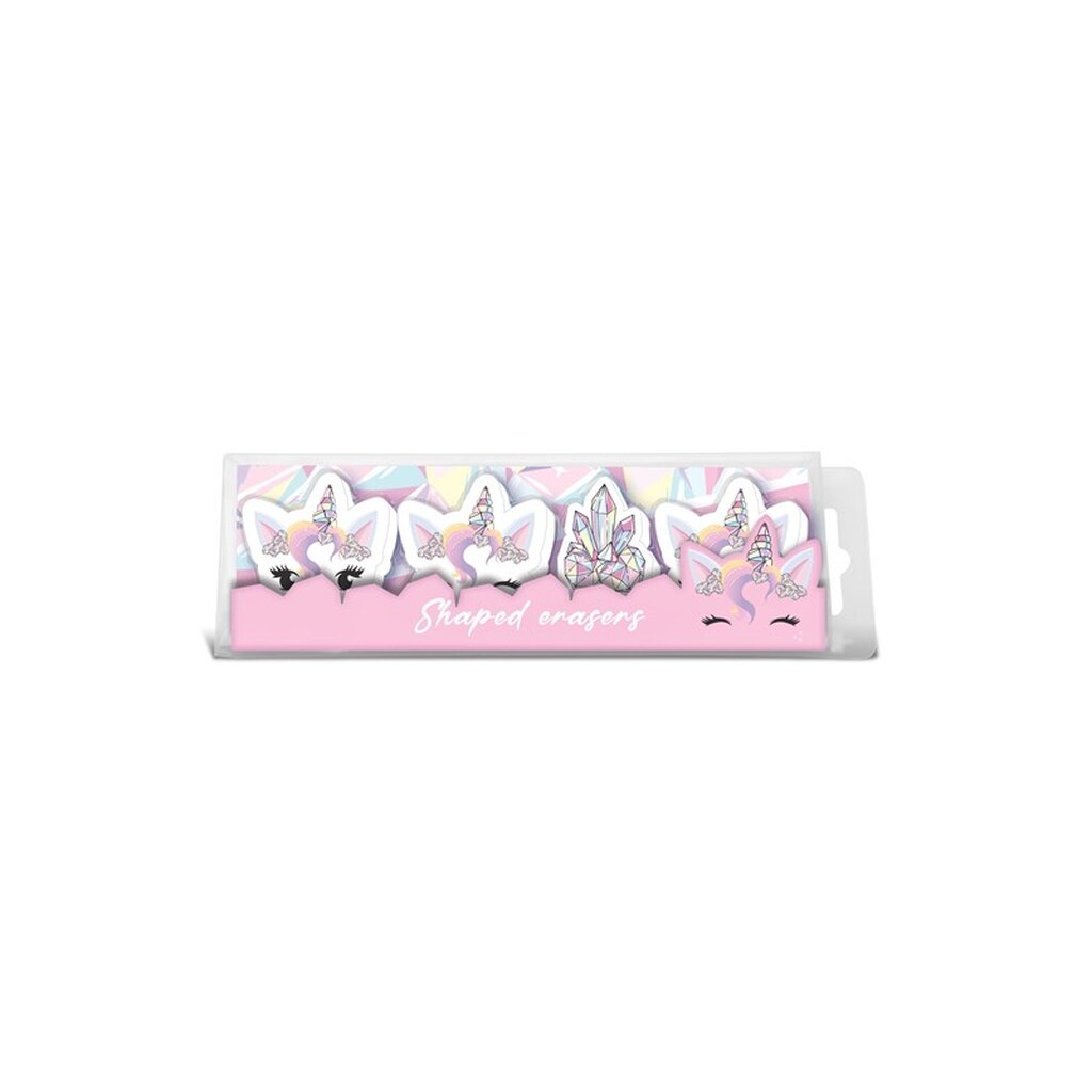 Euromic UNICORN GEMS 4 shaped erasers in acetate box