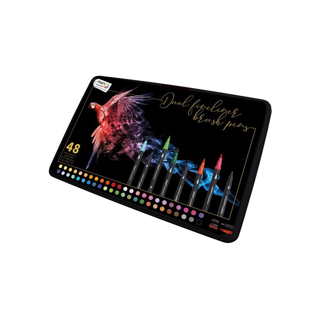 Craft Sensations Fineliners / brush pens 48 pcs in tin box