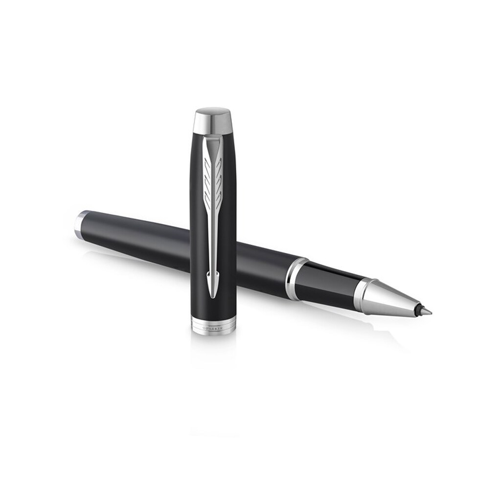 Parker PARKER IM Rollerball Pen | Mat sort med kromkant | Fin spids med sort blækpåfyldning | Gaveæske
