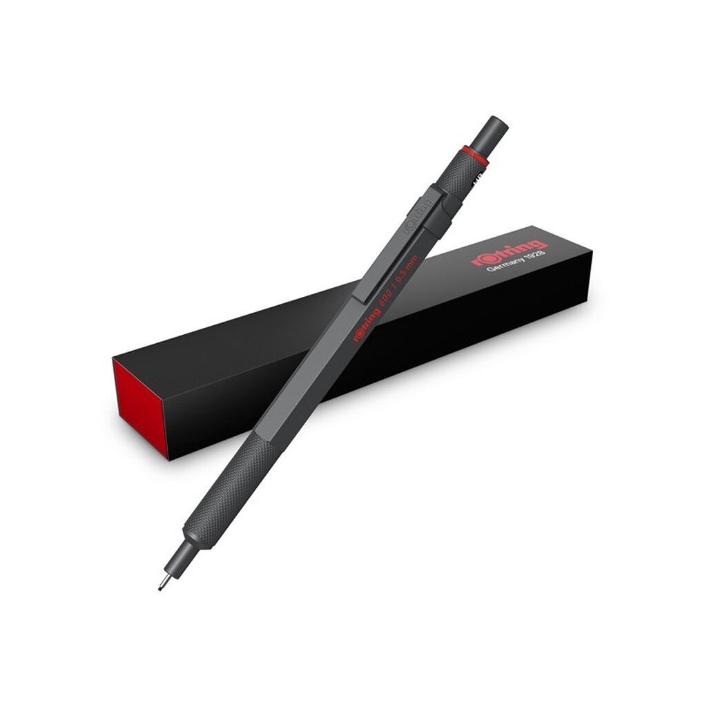 Rotring rOtring 600 Mekanisk Blyant | HB Bly, 0,5 mm | Metalkrop | Mørk Sten | Skridsikkert Rillet Greb &amp; Sekskantet skaft