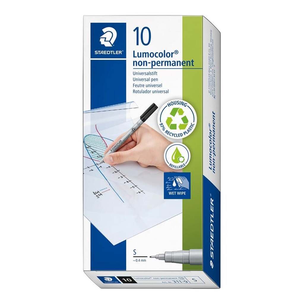 Staedtler OVERHEAD LUMOCOLOR NONPERM S SORT, ÆSKE 10 STK