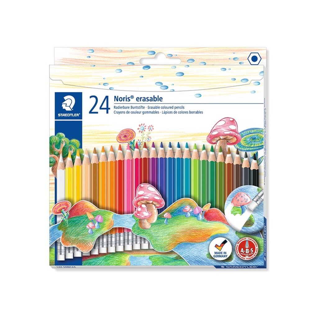 Staedtler Noris Farveblyant med viskelæder, 24 ass.