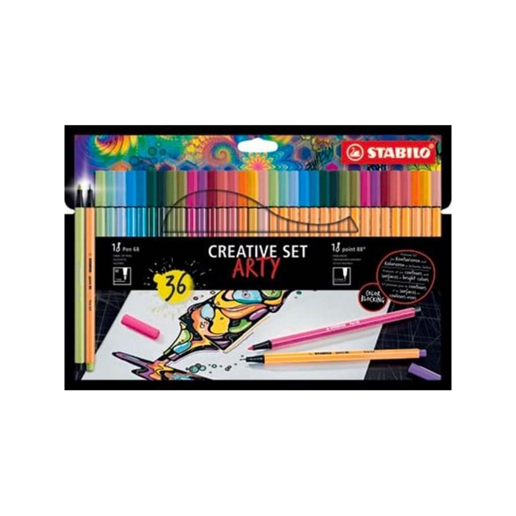 STABILO  Pen 68/88 Arty,  sæt med 36 penne i 18 farver