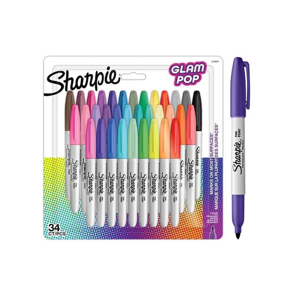 Sharpie Glam Pop Permanente Markers | Fin spids for fede detaljer | Assorterede livlige farver | 34 markerpenne