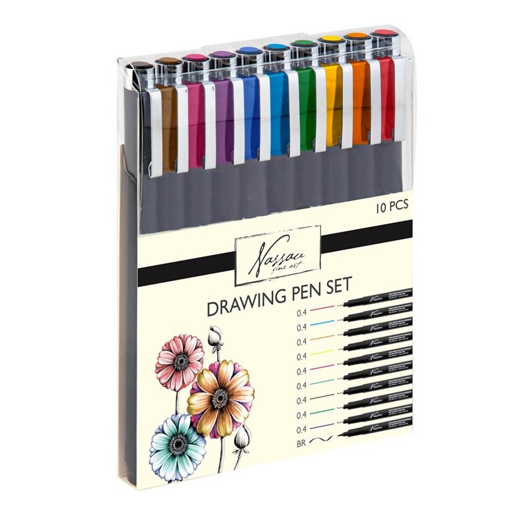 Nassau Drawing pen set fineliners coloured - 10 pcs